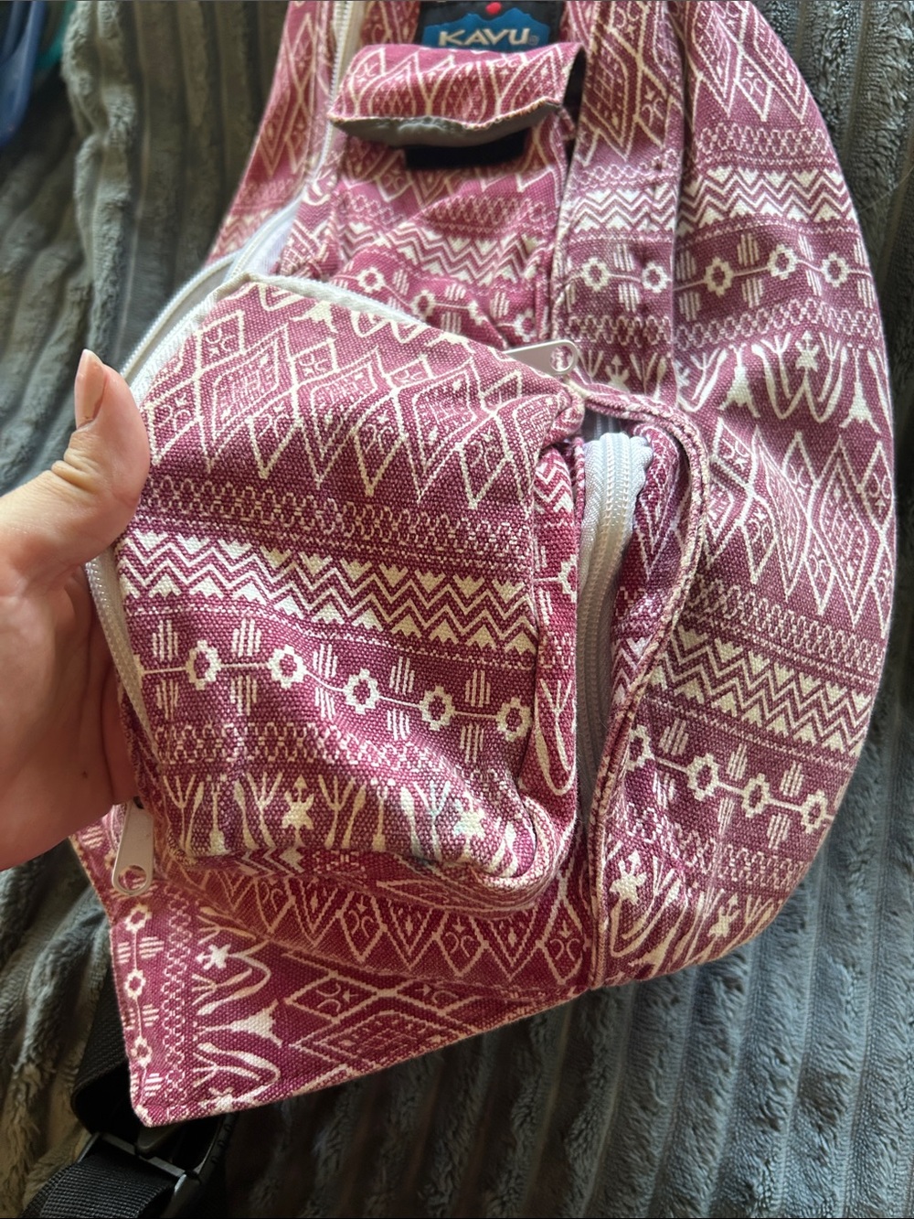 Kavu Raspberry Pattern Rope Sling Backpack - Picture 3 of 3